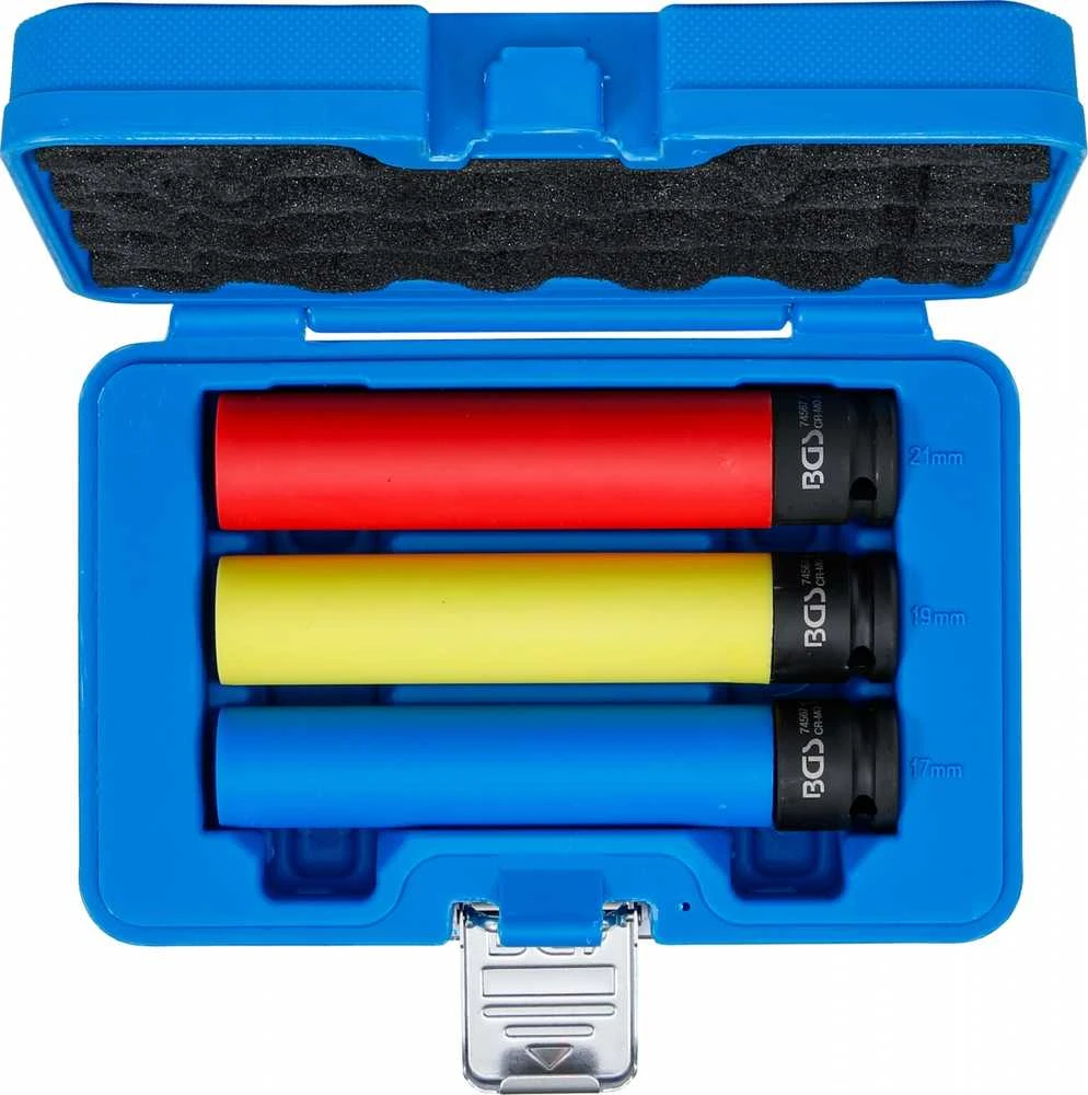 Bgs Technic Smūginių ilgų galvučių rinkinys su apsaugomis | 1/2" (12,5 mm) | 150 mm | 17/19/21 mm | 3 vnt (74567)