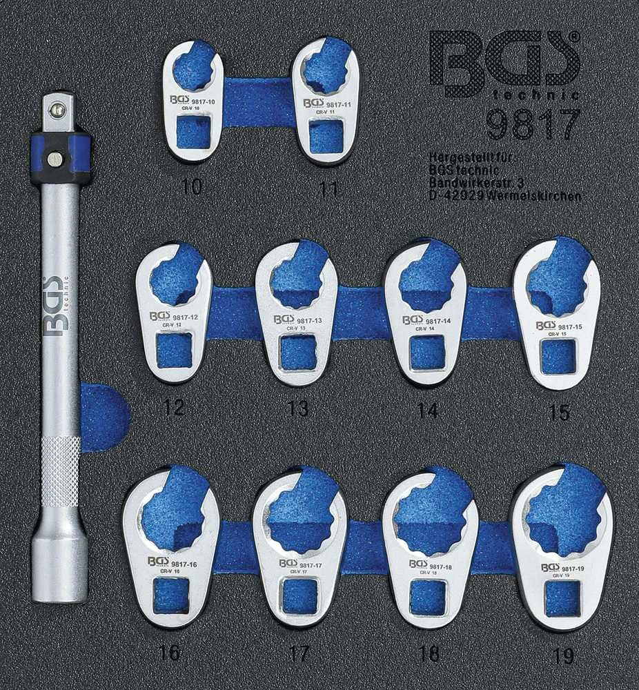 Bgs Technic Šoninių raktų rinkinys | Įrankių dėklas 1/6 | 10 mm (3/8") | 10 - 19 mm | 11 vnt. (9817)