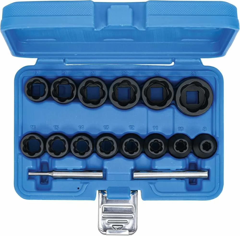 Bgs Technic Specialus galvučių rinkinys – sraigtiniai ištraukikliai CR-MO – 1/2" | 8–27 mm | 16 vnt. (5269)