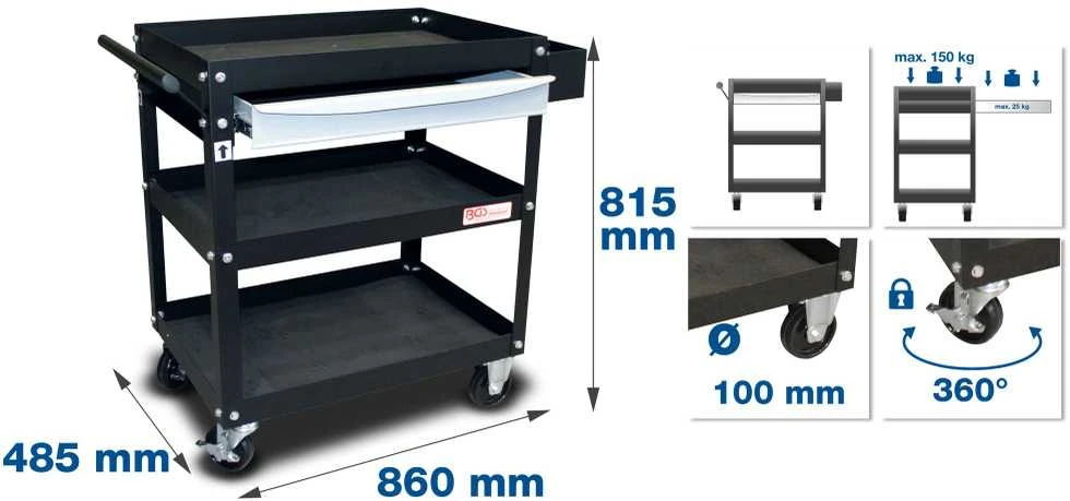 Bgs Technic Spintelė ant ratukų | 1 stalčius | atviras tipas (4200)