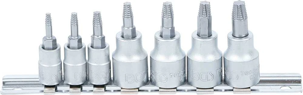 Bgs Technic Sraigtiniai ištraukikliai | | 6,3 mm (1/4") / 10 mm (3/8") | pažeistam T-Star (Torx) T10 - T40 | 7 vnt. (7098) (Pažeista pakuotė)