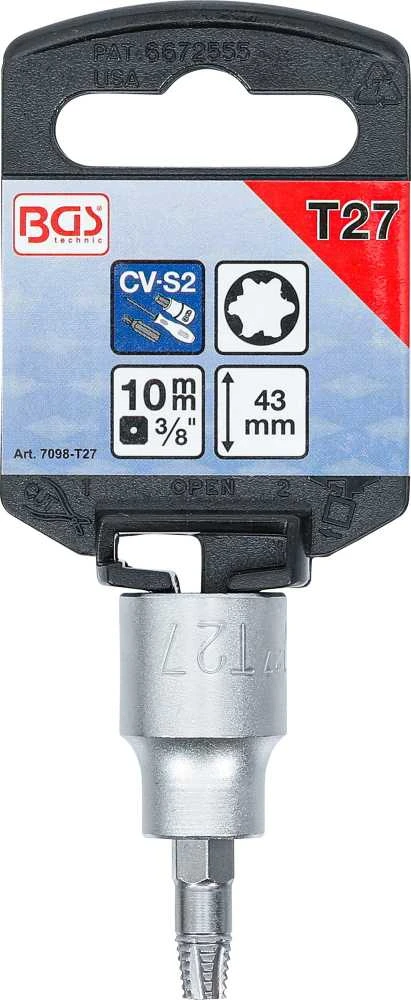 Bgs Technic Sraigtinis ištraukimo antgalis | 10 mm (3/8") | pažeistam T-Star (Torx) T27 (7098-T27) (Pažeista pakuotė)