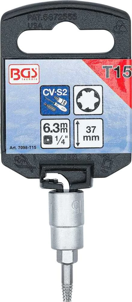 Bgs Technic Sraigtinis ištraukimo antgalis | 6,3 mm (1/4") | pažeistam T-Star (Torx) T15 (7098-T15) (Pažeista pakuotė)