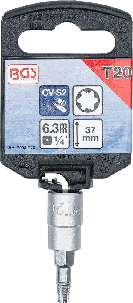 Bgs Technic Sraigtinis ištraukimo antgalis | 6,3 mm (1/4") | pažeistam T-Star (Torx) T20 (7098-T20) (Pažeista pakuotė)