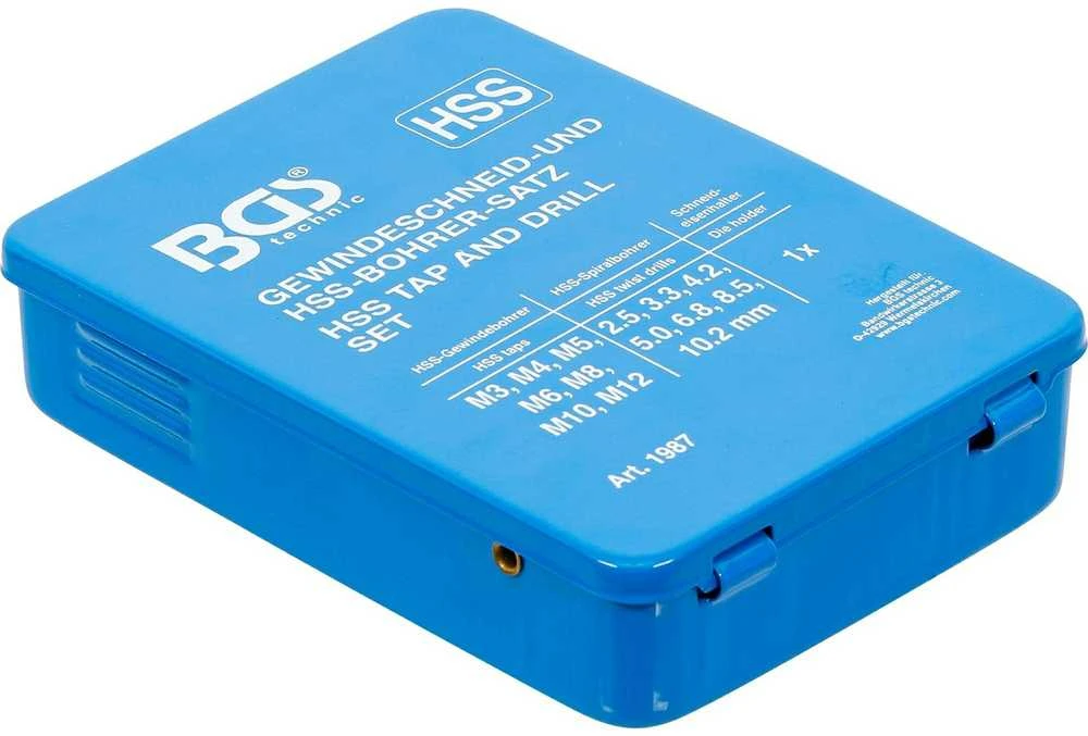 Bgs Technic Sriegiklių ir grąžtų rinkinys | su T-rankena | HSS | M3 - M12 / 2,5 - 10,2 mm (1987)