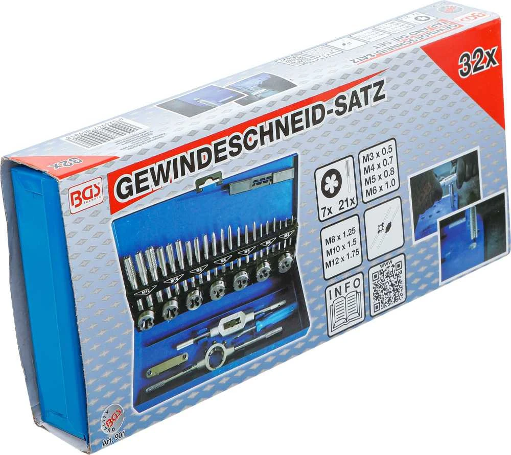 Bgs Technic Sriegiklių ir sriegpjovių rinkinys | M3 - M12 | 32 vnt. (901)