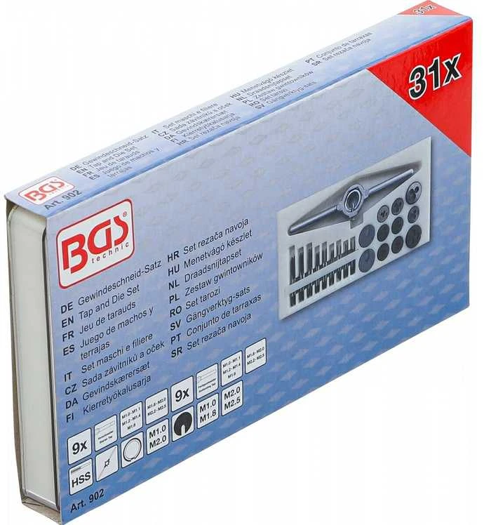 Bgs Technic Sriegiklių ir sriegpjovių rinkinys | maži numeriai | M1-M2.5 | 31 vnt. (902)