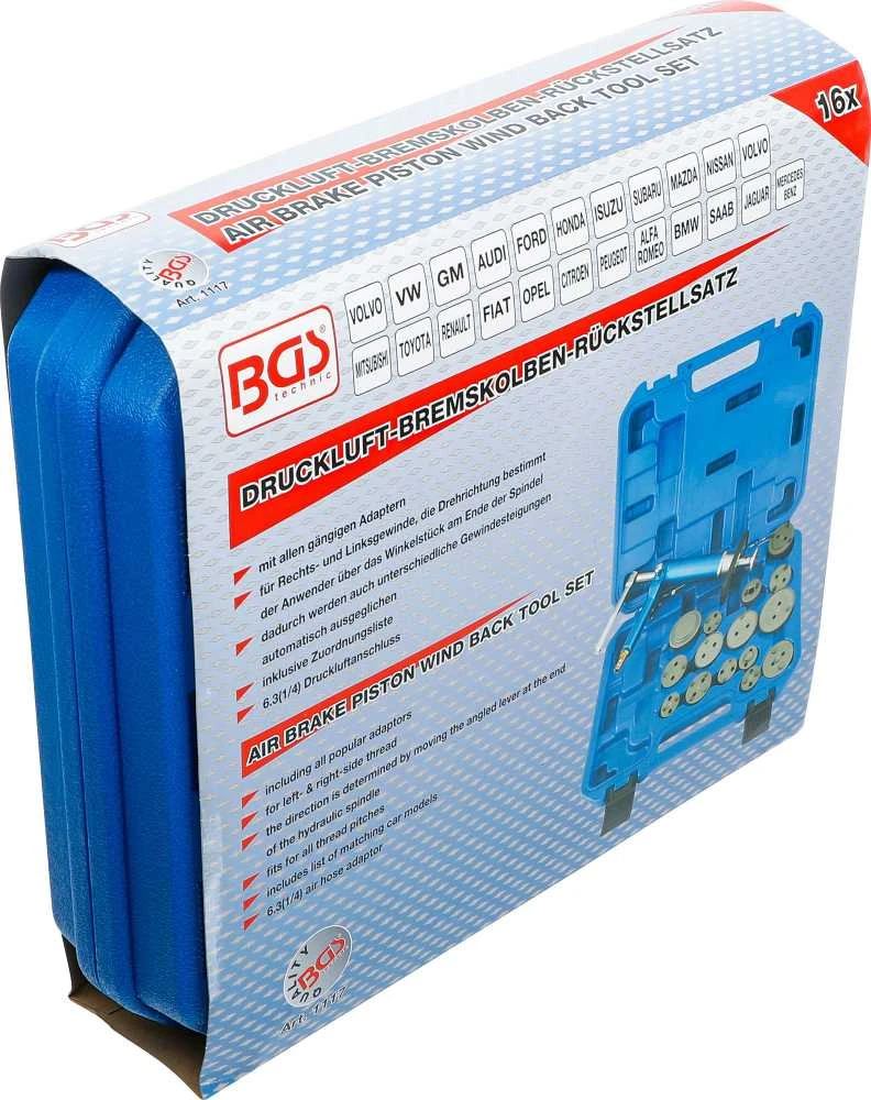 Bgs Technic Stabdžių cilindriukų sustūmėjų komplektas | pneumatinis | 16 vnt. (1117)