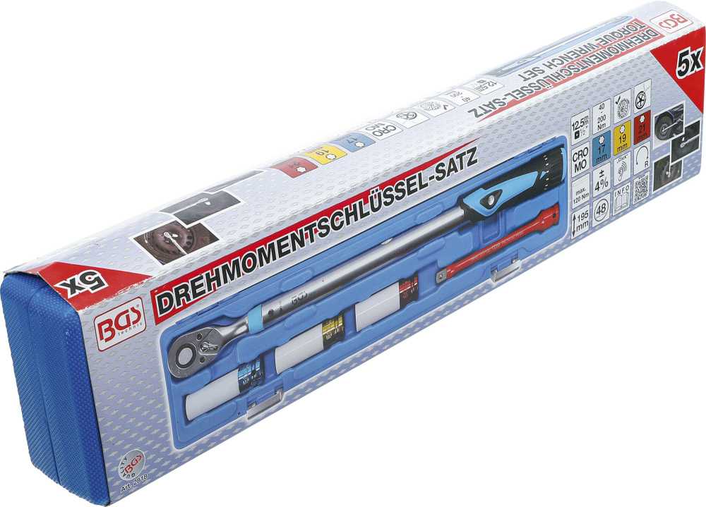 Bgs Technic Sukimo momento veržliarakčio rinkinys | dinamometras | 12.5 mm (1/2") | 40 - 200 Nm (2818)