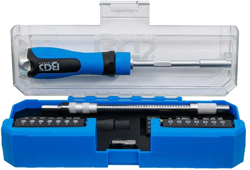 Bgs Technic Terkšlinio reversinio atsuktuvo ir antgalių rinkinys | 6,3 mm (1/4") Hex | 43 vnt. (74741)