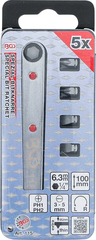 Bgs Technic Terkšlinis atsuktuvas | itin plonas | 6.3 mm (1/4") su 4 specialiais antgaliais (115)