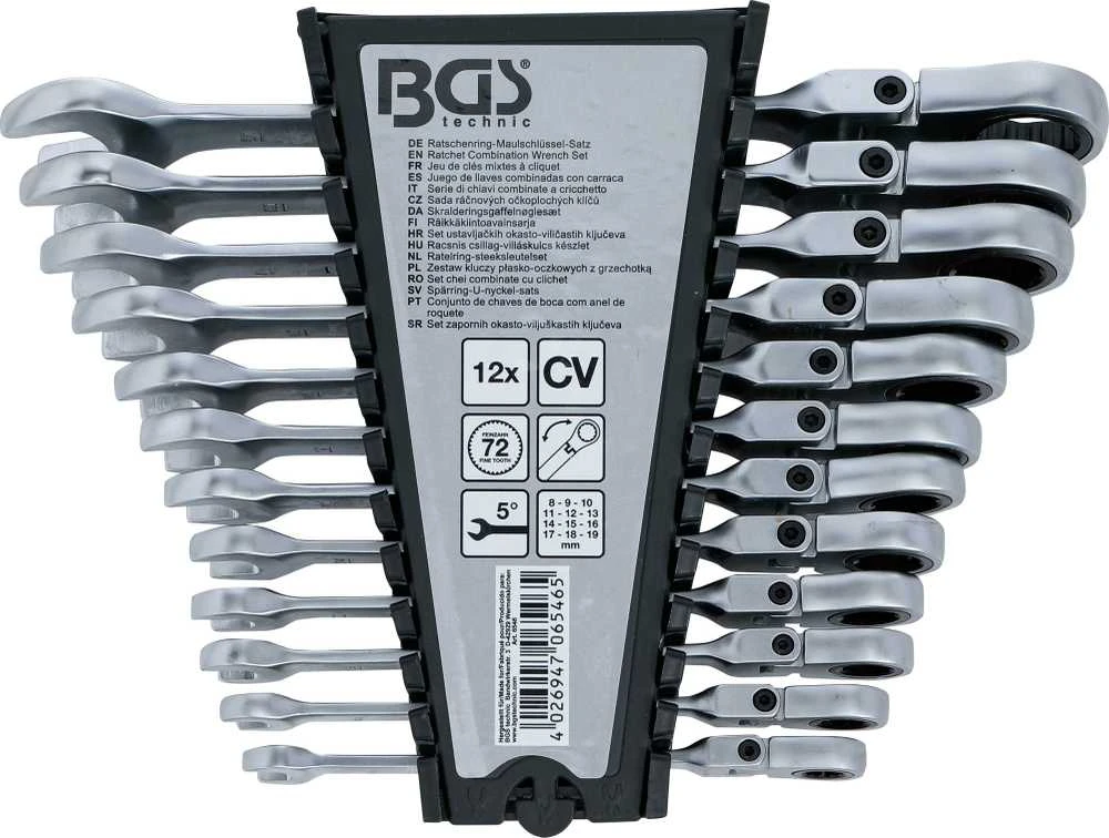 Bgs Technic Terkšlinių kombinuotų raktų rinkinys | šarnyriniai | 8–19 mm | 12 vnt. (6546)