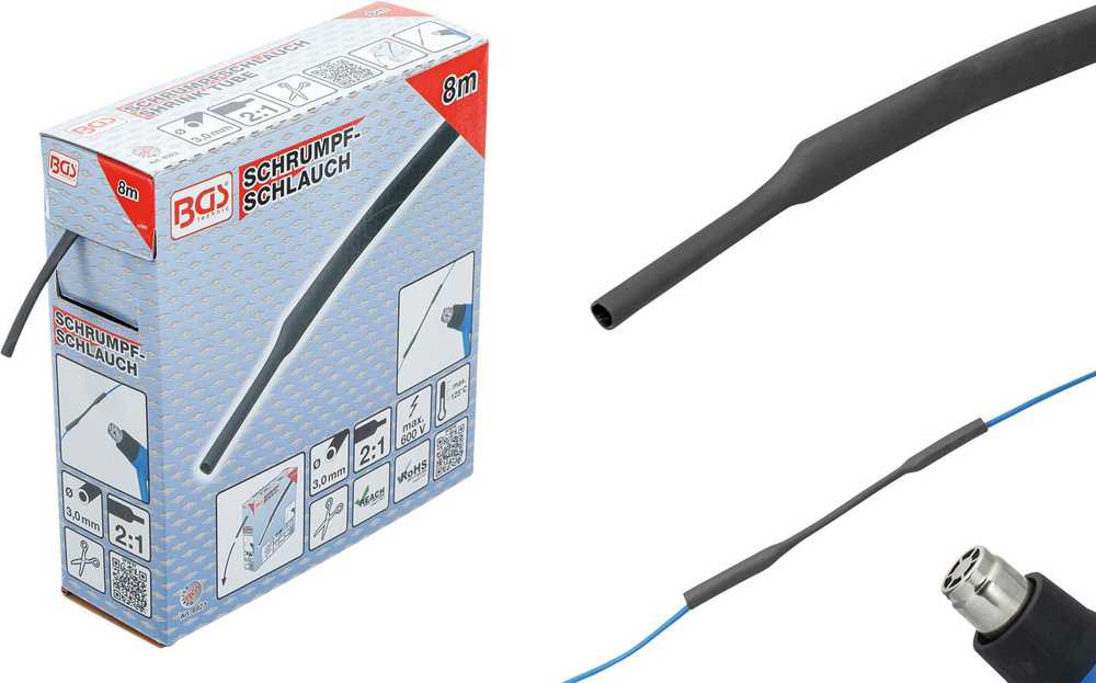 Bgs Technic Termoizoliacinė žarnelė (kembrikas) juoda | dėžutė | Ø 3.2 mm | 10 m (6923)