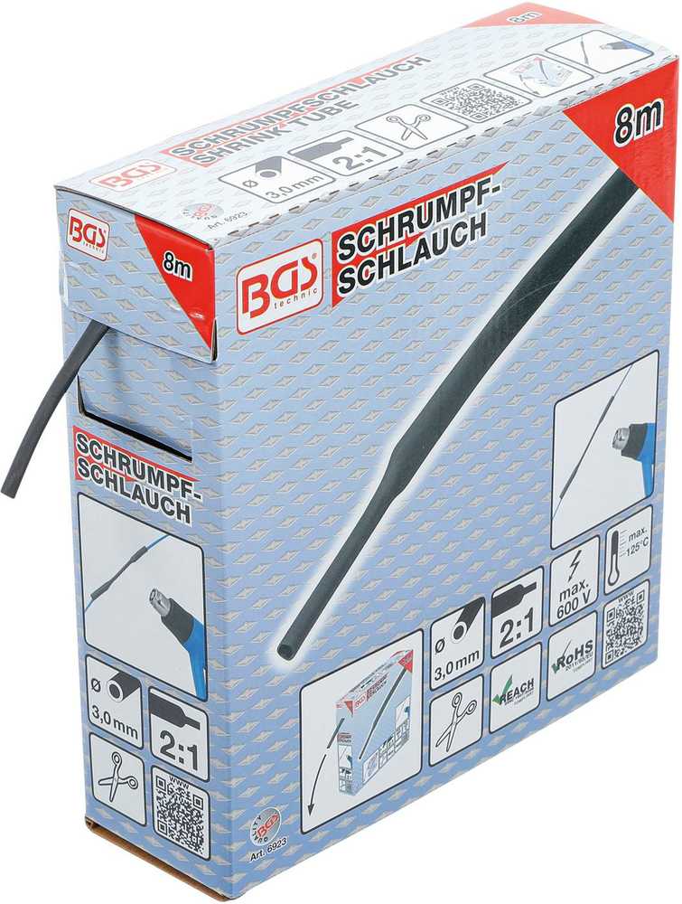 Bgs Technic Termoizoliacinė žarnelė (kembrikas) juoda | dėžutė | Ø 3.2 mm | 10 m (6923)