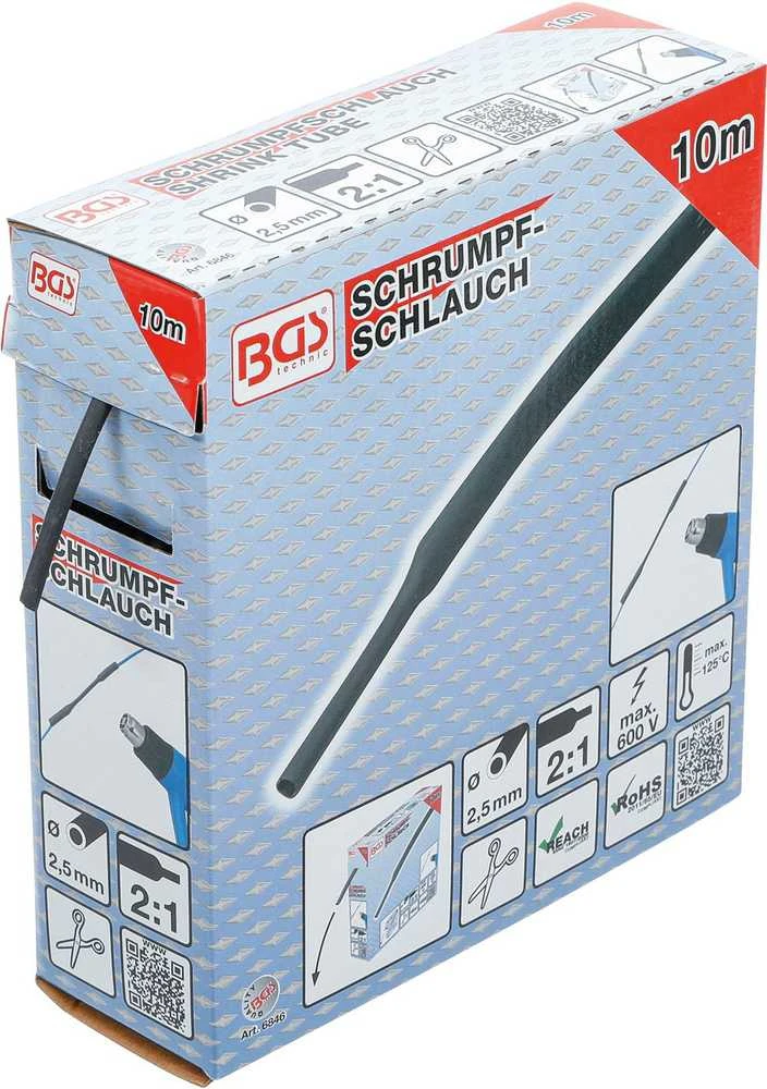 Bgs Technic Termoizoliacinė žarnelė (kembrikas) juoda | dėžutė | Ø 2.5 mm | 10 m (6846)
