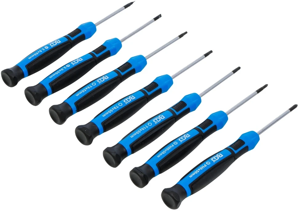 Bgs Technic Tiksliųjų atsuktuvų rinkinys | PH00 - PH0 / slot SL 2.5 - 3.0 mm / T8 - T9 - T10 | 7 vnt (4881)