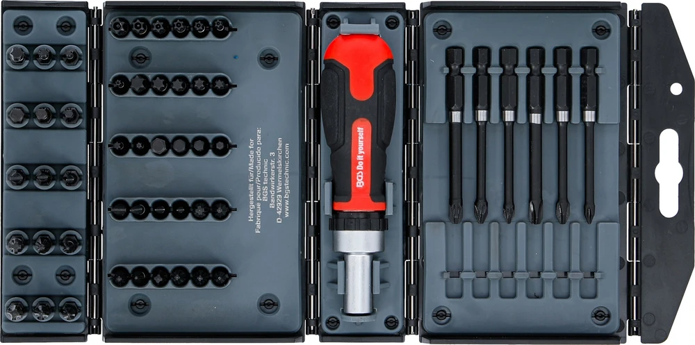 Bgs Technic Torsioninių antgalių rinkinys su terkšline rankena | 1/4" Hex | 52 vnt. (90106)
