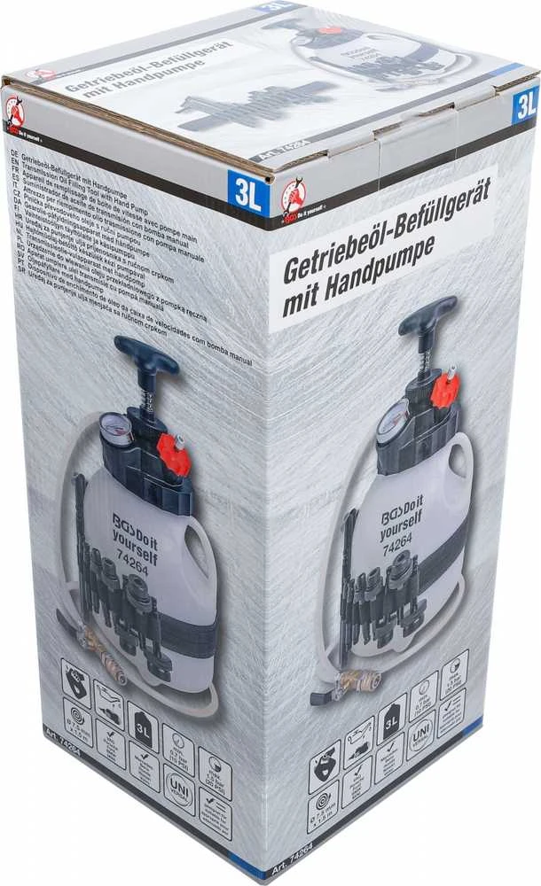 Bgs Technic Transmisijos alyvos pildymo įrankis su rankiniu siurbliu | 3 l | 12 adapterių (74264)