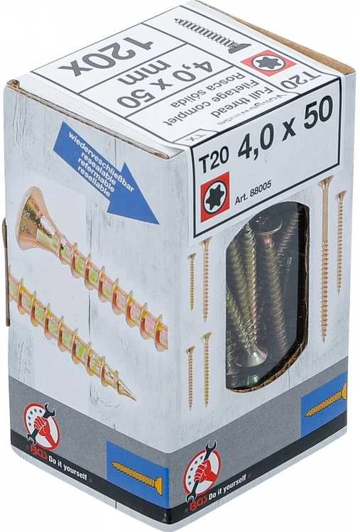 Bgs Technic Tvirtinimo varžtai galvanizuoti | T-Star T20 | 4.0 x 50 mm | 120 vnt. (88005)