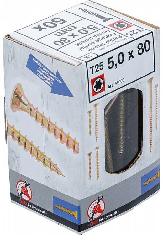Bgs Technic Tvirtinimo varžtai galvanizuoti | T-Star T25 | 5.0 x 80 mm | 50 vnt. (88009)