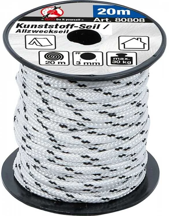 Bgs Technic Universali virvė | 3 mm x 20 m | juoda / balta (80808)