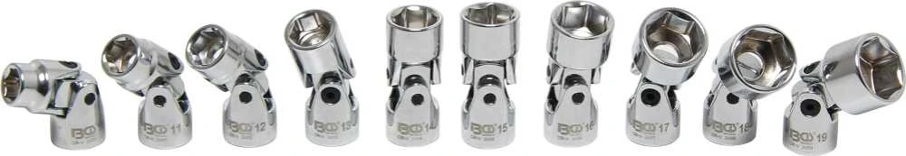 Bgs Technic Universalus galvučių komplektas šarnyrinis, šešiakampis | 10 mm (3/8") | 10 - 19 mm | 10 vnt. (205)