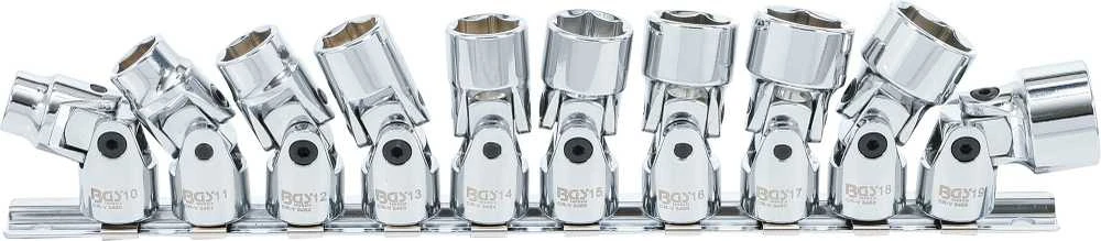 Bgs Technic Universalus galvučių komplektas šarnyrinis, šešiakampis | 10 mm (3/8") | 10 - 19 mm | 10 vnt. (205)