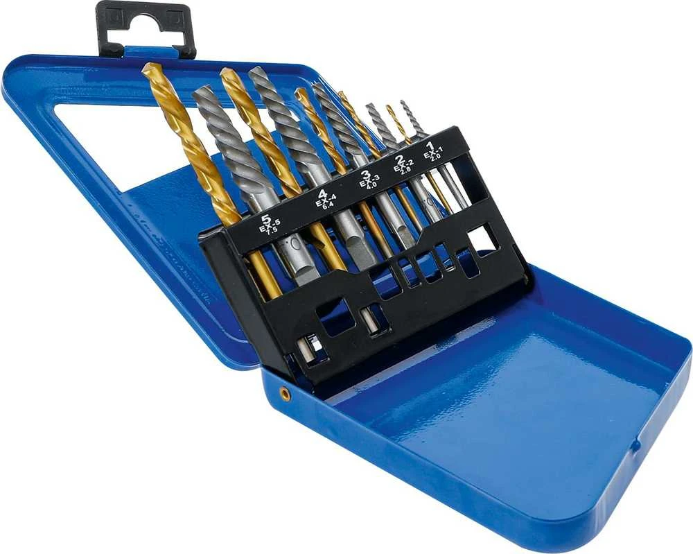 Grąžtas Bgs Technic Užlūžusių varžtų išsukėjų ir kairinių grąžtų rinkinys | HSS | titano nitridas | 2 - 7.5 mm | 10 vnt. (6780)