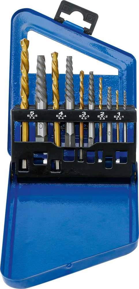 Grąžtas Bgs Technic Užlūžusių varžtų išsukėjų ir kairinių grąžtų rinkinys | HSS | titano nitridas | 2 - 7.5 mm | 10 vnt. (6780)
