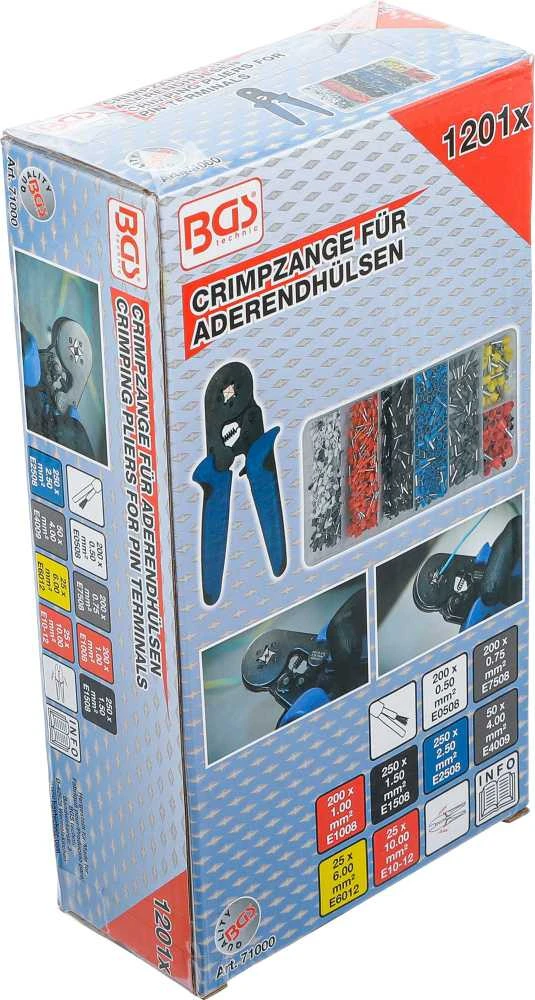 Bgs Technic Užspaudimo replės movoms 0,25–10 mm² | su laidų gnybtų asortimentu 0,5 - 10 mm² (71000B)