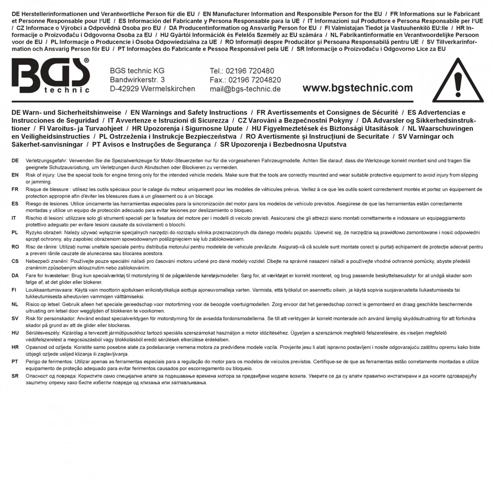 Bgs Technic Variklio fiksavimo įrankių rinkinys | Opel / Vauxhall 1.2 benzinas | Astra K | 6 vnt. | BGS (62507)