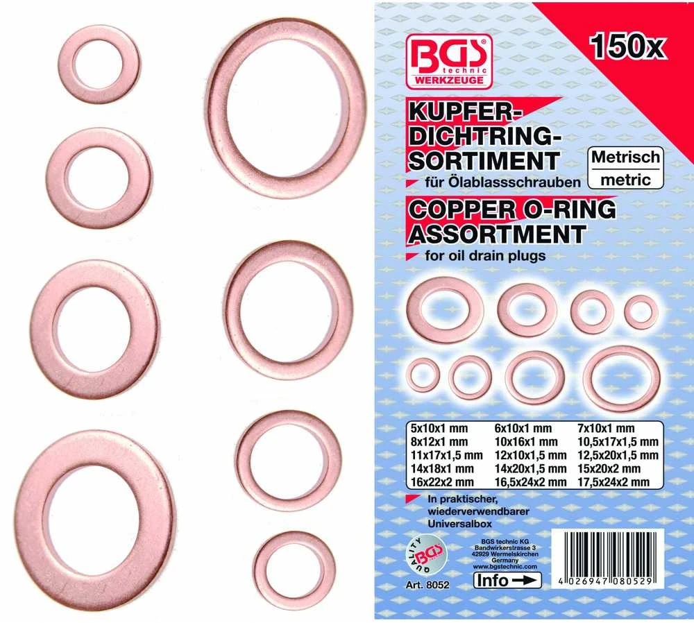 Bgs Technic Varinių tarpinių rinkinys | 150 vnt (8052)