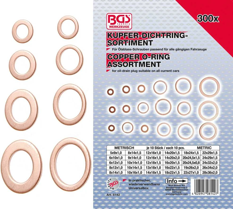 Bgs Technic Varinių tarpinių rinkinys | 300 vnt (8142)