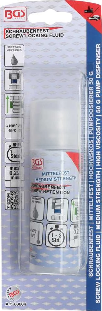 Bgs Technic Varžtų klijai | vidutinio stiprumo | didelis klampumas | 50 g pompa dozatorius (80604)