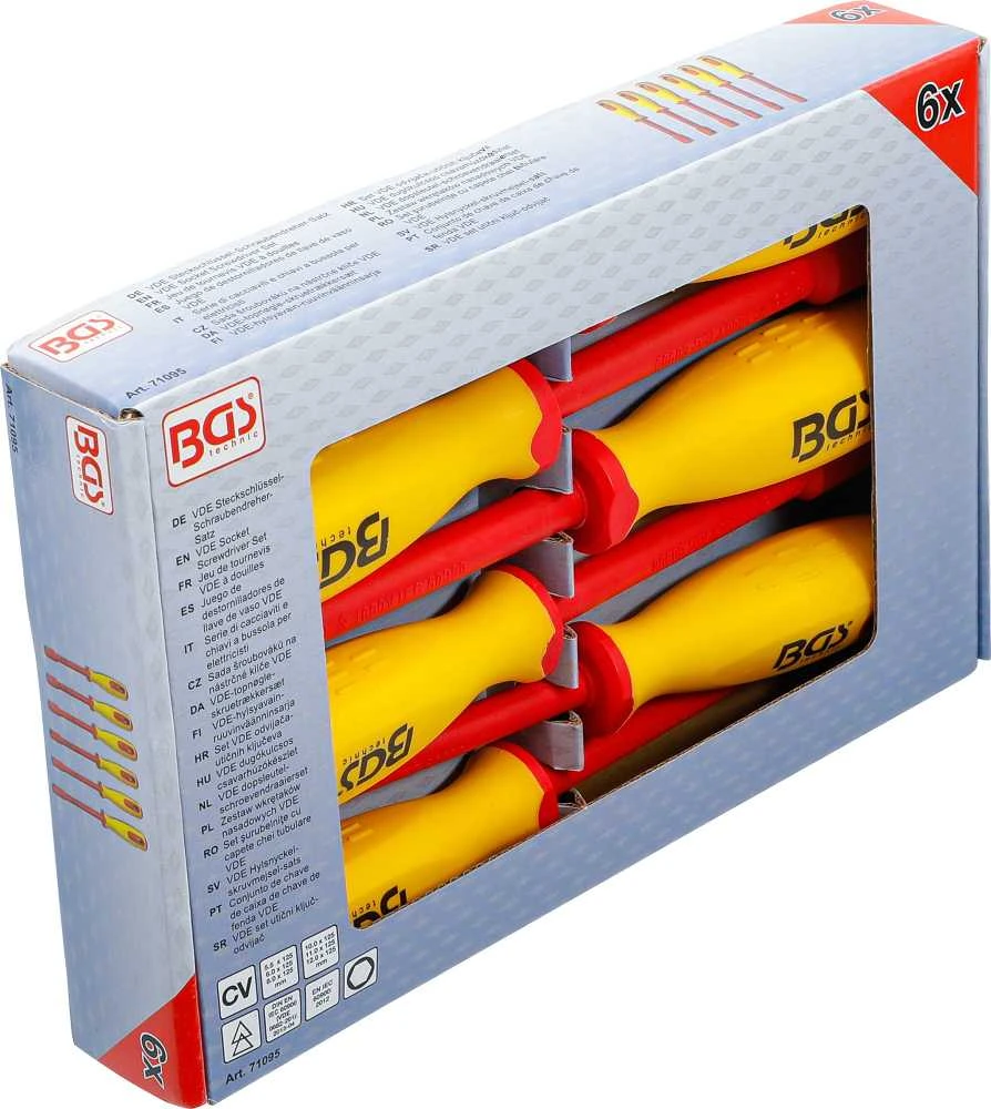 Bgs Technic VDE izoliuotų šešiakampių atsuktuvų rinkinys | su galvute | 5,5–12 mm | 6 vnt. (71095)