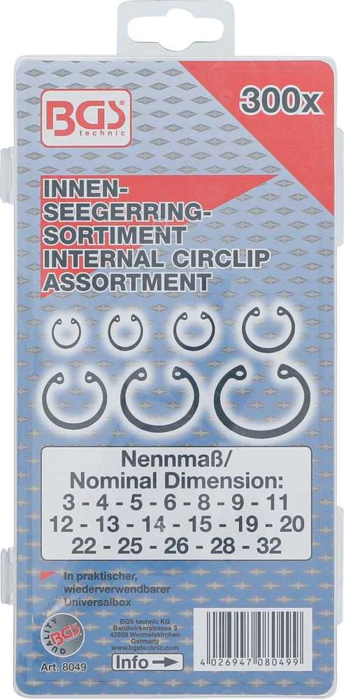 Bgs Technic Vidinių žiedų asortimentas | Ø 3 - 32 mm | 300 vnt. (8049)