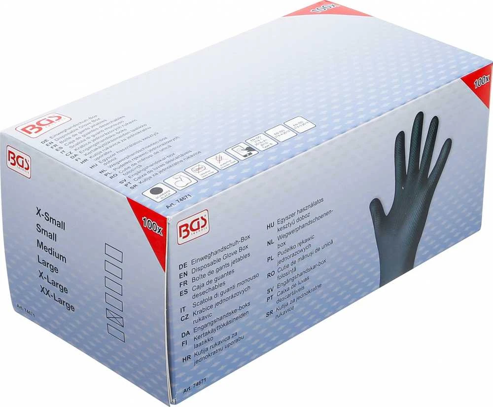 Bgs Technic Vienkartinių pirštinių dėžutė | Nitrilas | su papildomu sukibimu | Gr. XL | 100 vnt. (74671)