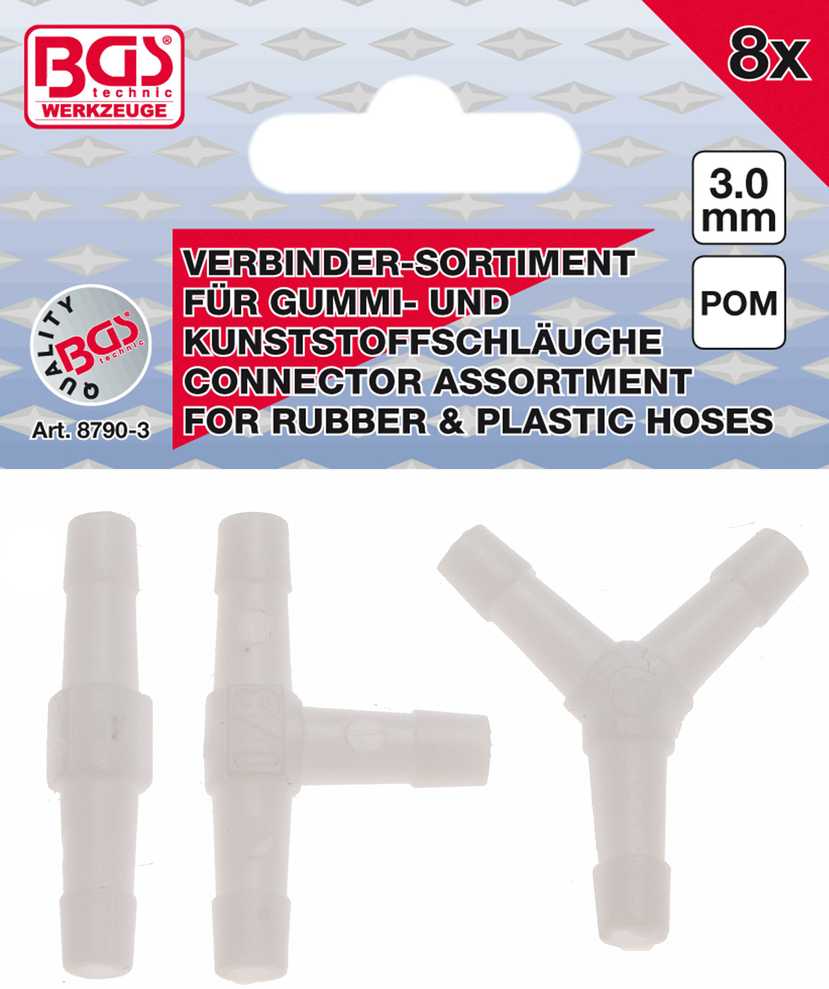 Bgs Technic Žarnų jungčių asortimentas | Atsparūs degalams | 3 mm | 8 vnt. (8790-3)