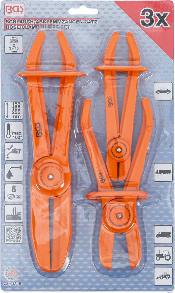 Bgs Technic Žarnų užspaudimo replės | 155-255 mm | 3 vnt. (1815)