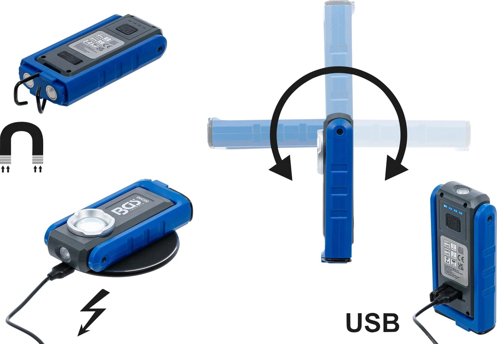 Bgs Technic Akumuliatorinė darbo lempa BGS | 500 lm | su magnetu ir belaidžio įkrovimo padėklu (85348)
