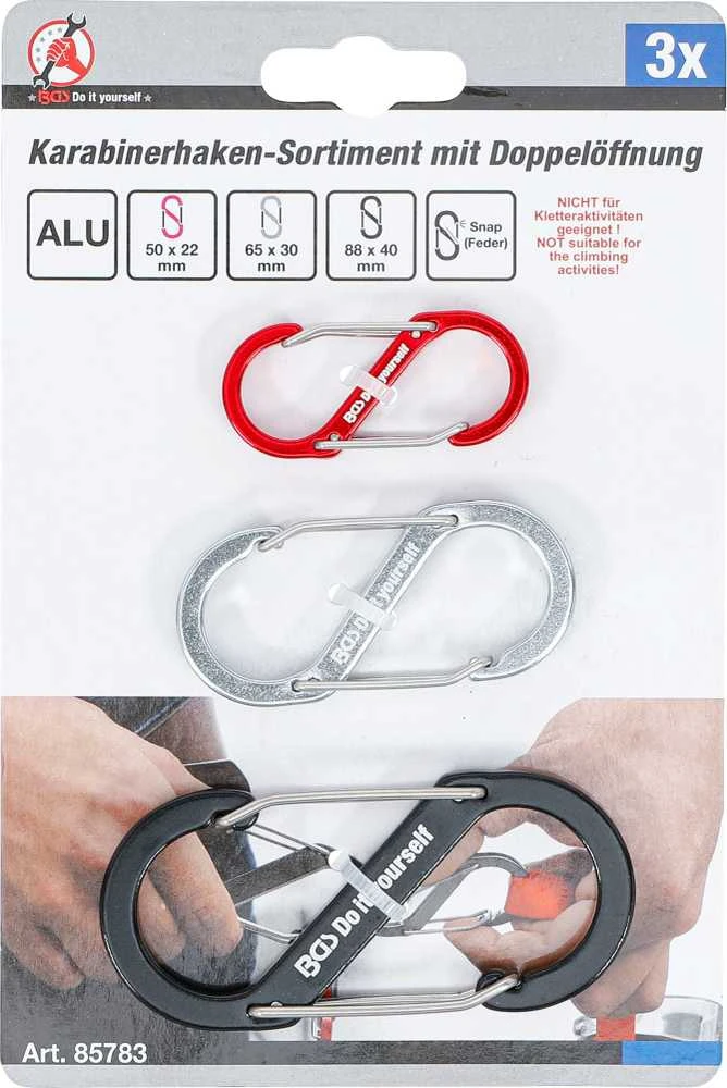 Bgs Technic Dvigubų karabinų asortimentas | Aliuminis | 3 vnt. (85783)