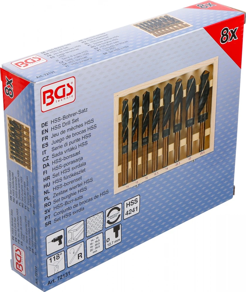 Grąžtas Bgs Technic HSS spiralinių grąžtų rinkinys | 14–25,5 mm | 8 vnt. (72131)