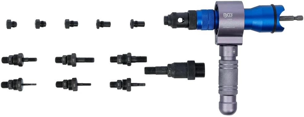 Grąžtas Bgs Technic Metalinis kniedinių veržlių ir kniedžių antgalis gręžtuvui | M3–M12 (74690)