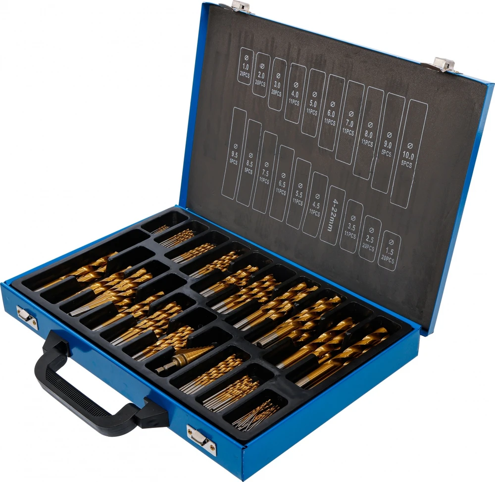 Grąžtas Bgs Technic Spiralinių ir pakopinių grąžtų rinkinys HSS su titano nitrido danga, 1–10 mm, 231 vnt. (72130)