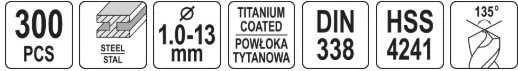 Grąžtas Toya Sa Poland Grąžtų rinkinys metalui | 1.0 - 13 mm | 300 vnt. (YT-44595)