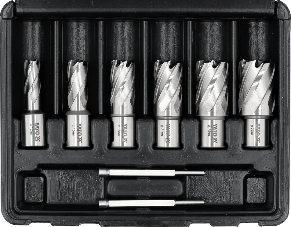 Grąžtas Toya Sa Poland HSS karūninių grąžtų rinkinys magnetinėms gręžimo staklėms 12–27 mm, 8 vnt. (YT-43400)