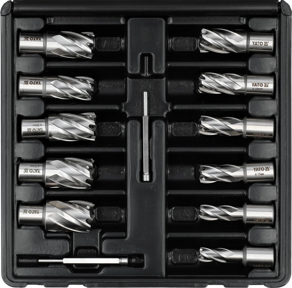 Grąžtas Toya Sa Poland HSS karūninių grąžtų rinkinys magnetinėms gręžimo staklėms 12–27 mm, 13 dalių (YT-43405)