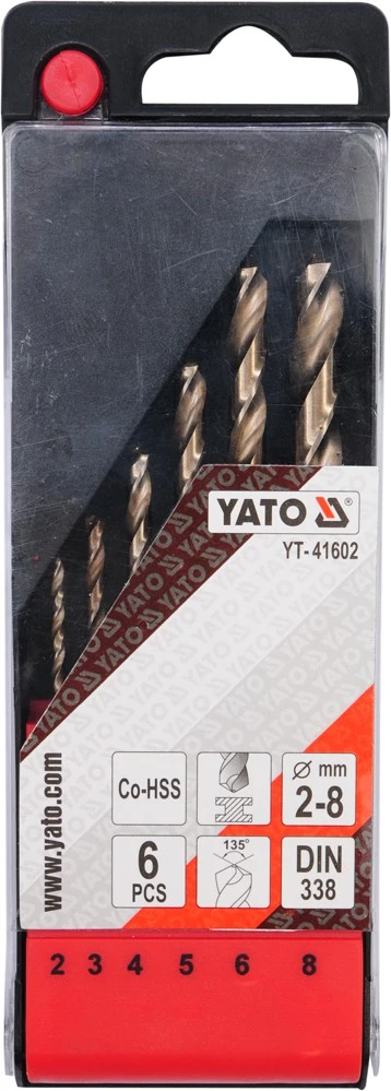 Grąžtas YATO METALO GRĄŽTŲ RINKINYS CO HSS 6vnt./2-8/ 2, 3, 4, 5, 6, 8mm