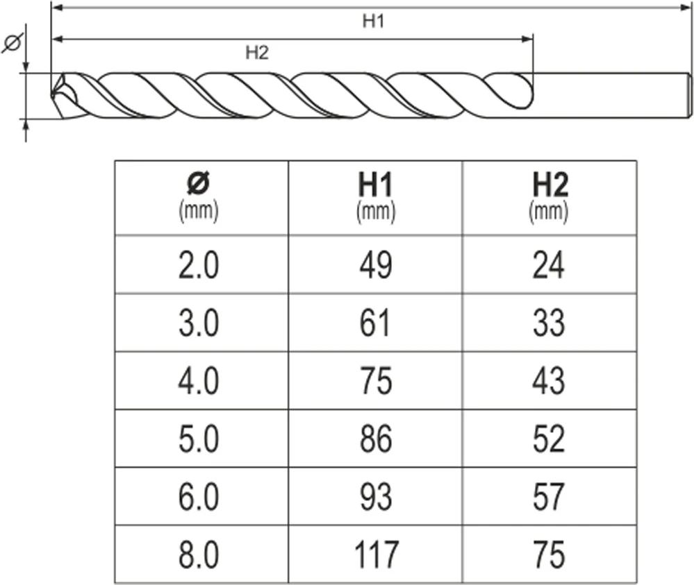 Grąžtas YATO METALO GRĄŽTŲ RINKINYS CO HSS 6vnt./2-8/ 2, 3, 4, 5, 6, 8mm