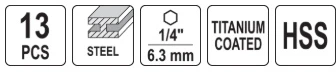 Grąžtas STHOR GRĄŽTAI METALUI, rinkinys 13 vnt., HEX